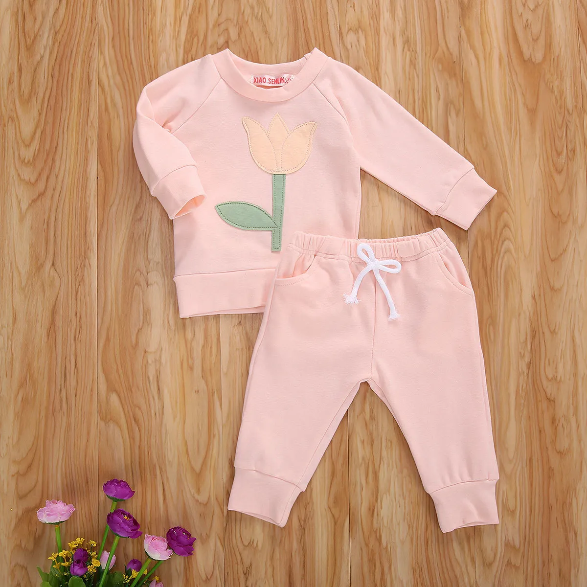 0-3y toddler nascido infantil bebê meninas roupas conjunto de manga longa flor camiseta calças outono outfits inverno 210515
