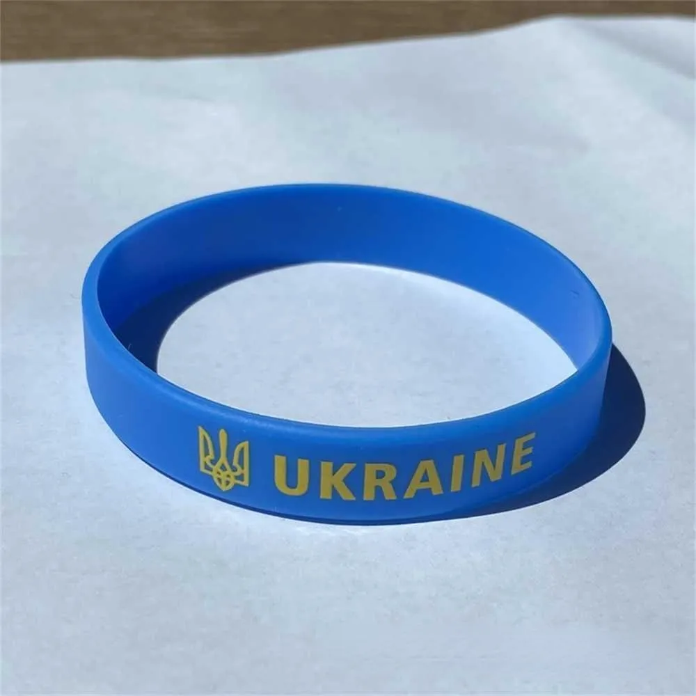 Blå Gul Ukrainska Flagga Armband Stöd Ukraina Gummi Bangle Armband Jag står med ukrainska Sport Elastiska Silikon Armband Bands Bangles i lager 0311
