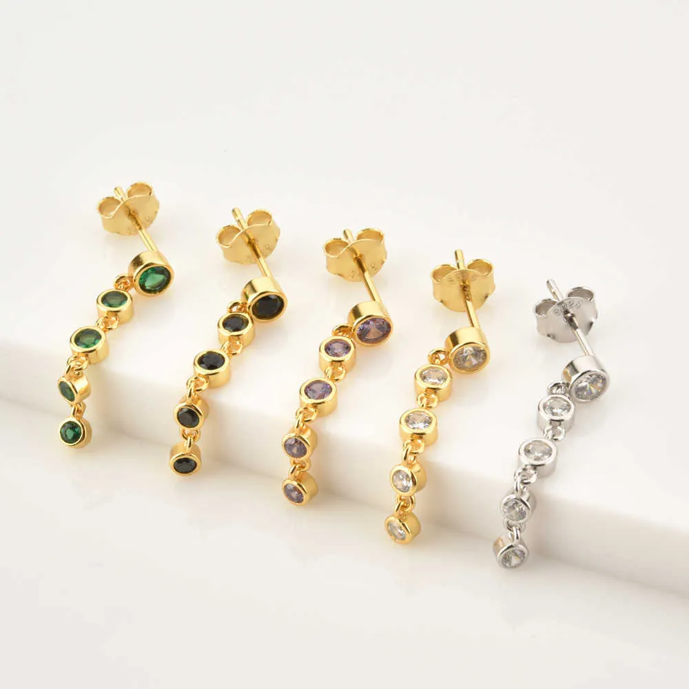 ANDYWEN 925 Sterling Silver Colorful Zircon CZ Chain Stud Earring Fine Jewelry 25mm Mini Piercing Pendiente Jewels 210608