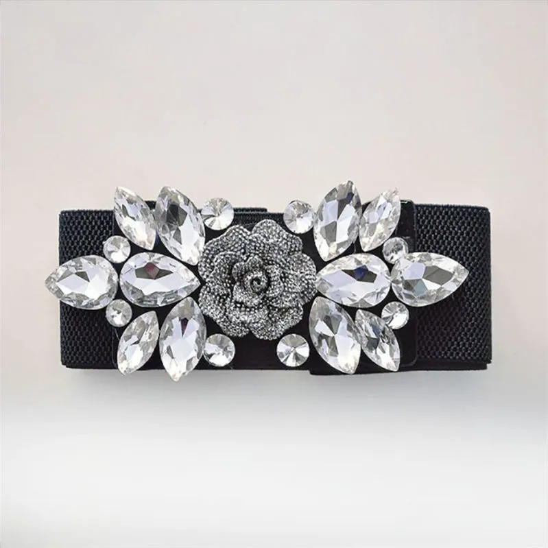 Shiny Rhinestone Belt Elastic Crystal Bead Decorative Skirt Coat Waistband Women Street Style Diamond Waist Belts250d