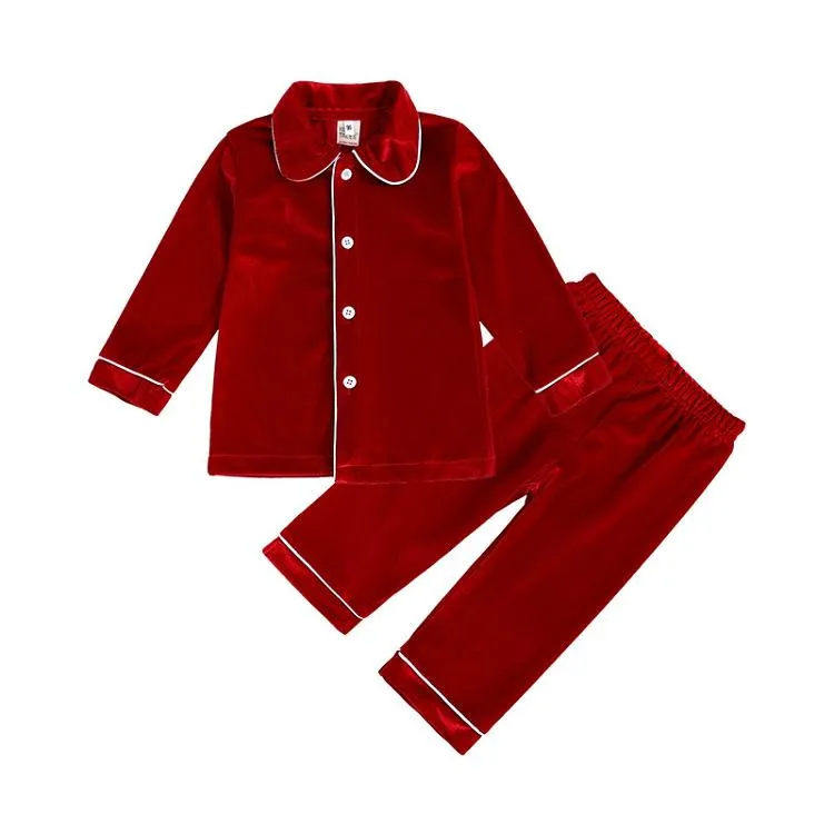 Conjuntos de pijamas de terciopelo con camisón rojo para niños, ropa de dormir para niñas, traje de dormir