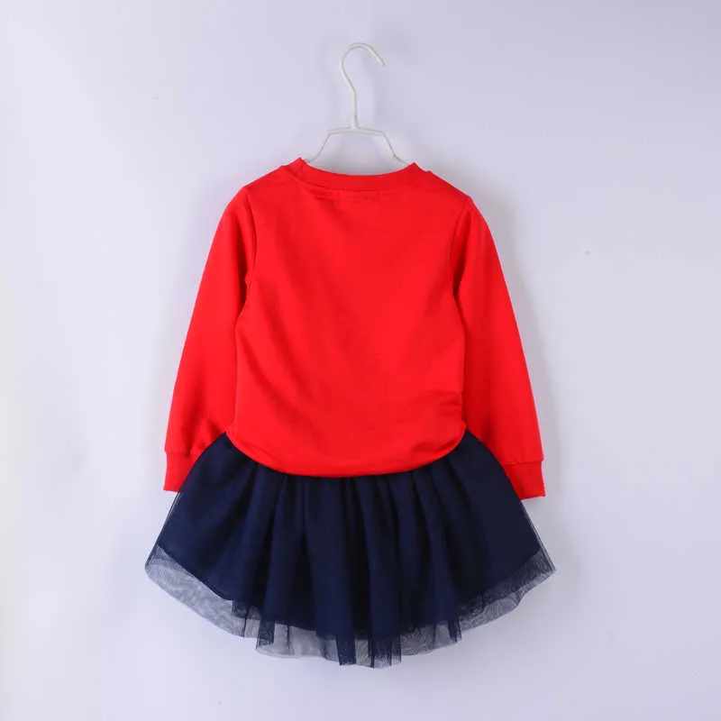 Girls Clothes Set Autumn Love Sewing Long Sleeve + Mesh Skirts Casual Suits Children's Clothing 210528