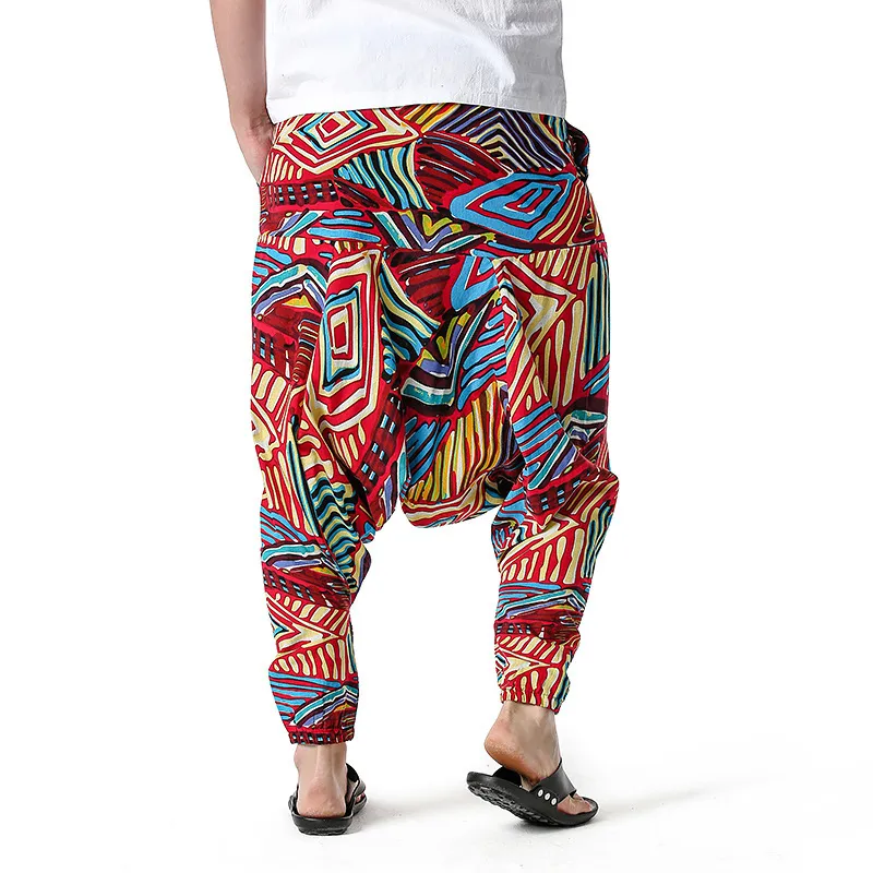 Herren Hippie Baggy Boho Yoga Haremshose Schwindel Afrikanischer Musterdruck Genie Jogginghose Baumwolle Lässige Hip Hop Ankara Hose 210522