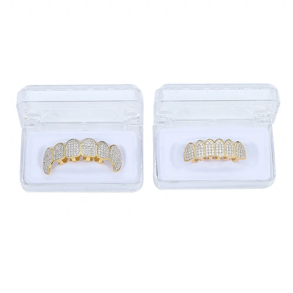 Gouden glanzende tanden grillz Rhinestone Topbottom grills set hiphop sieraden241n