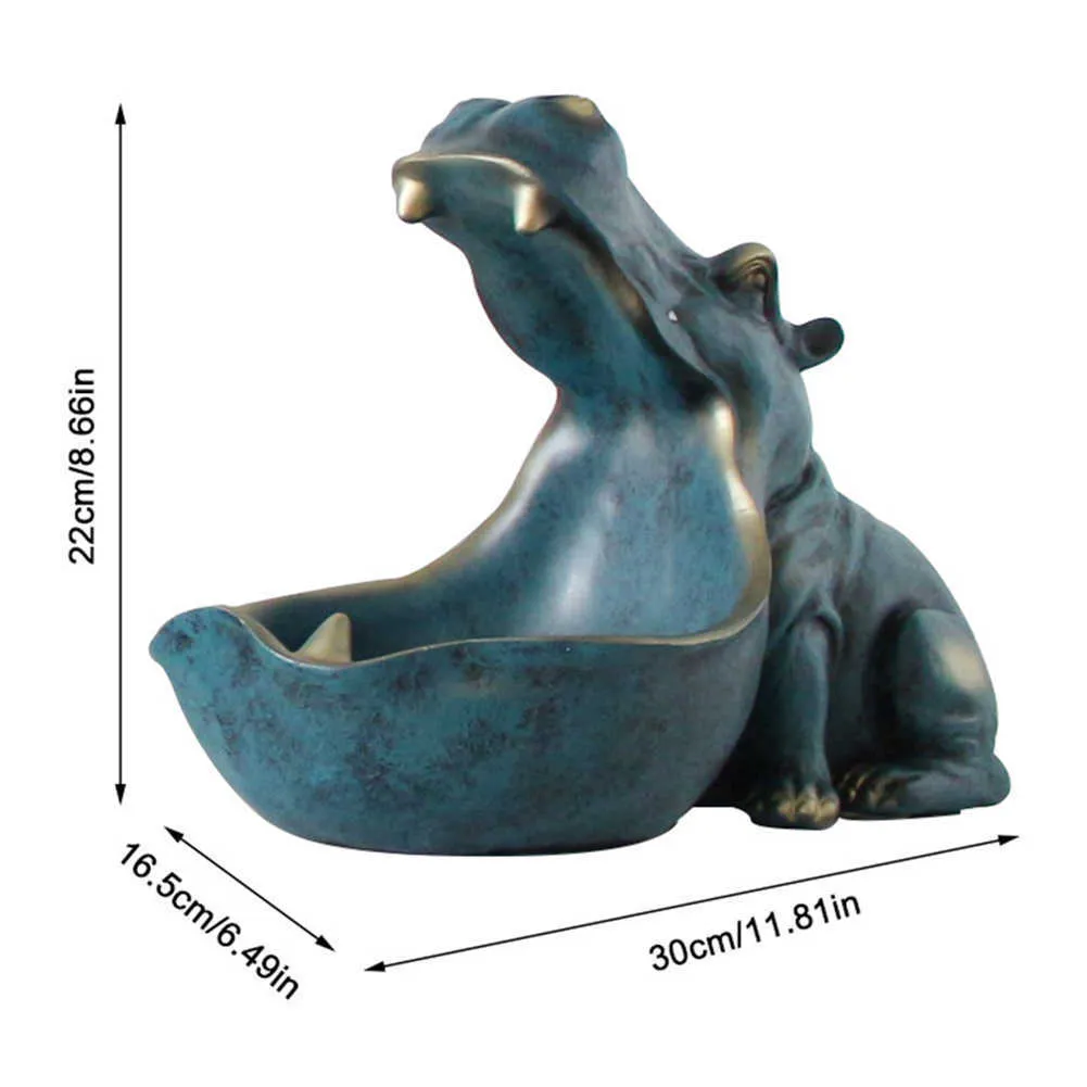 Resin Hippo Staty Hippopotamus Skulptur Figurens nyckel Candy Container Sundries Förvaring Hållare Hemmabell Artware Desk Decor 210811