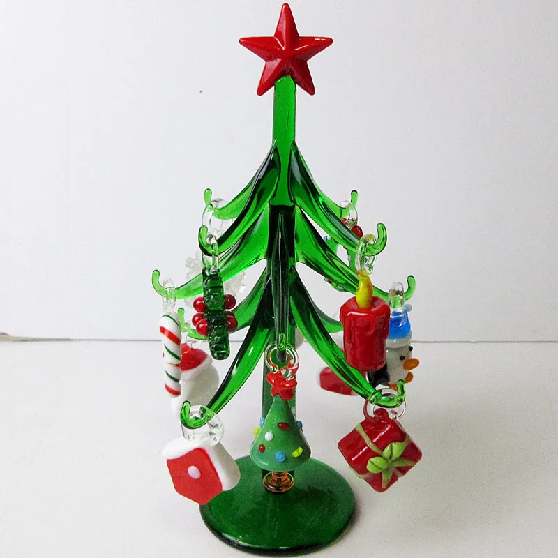 Fait à la main en verre de Murano Artisanat Figurines d'arbre de Noël Ornements Décoration d'intérieur Simulation Arbre de Noël avec 12 pendentifs Accessoires 220212