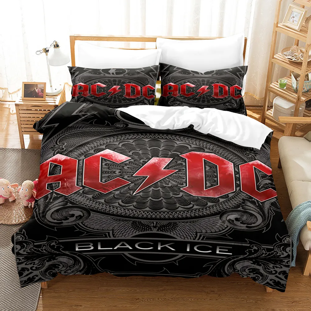 3D印刷寝具セットAC DCテーマ100％ポリエステルキルトカバー枕カバー大人と子供布団カバーシートフルツインクイーンK3081