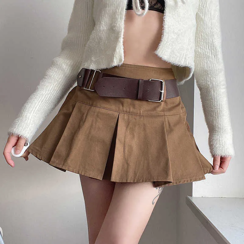 Gonna a pieghe giapponese kawaii y2k A-LINE mini sexy Harajuku casual Vintage streetwear ins Solid cintura da donna 210608