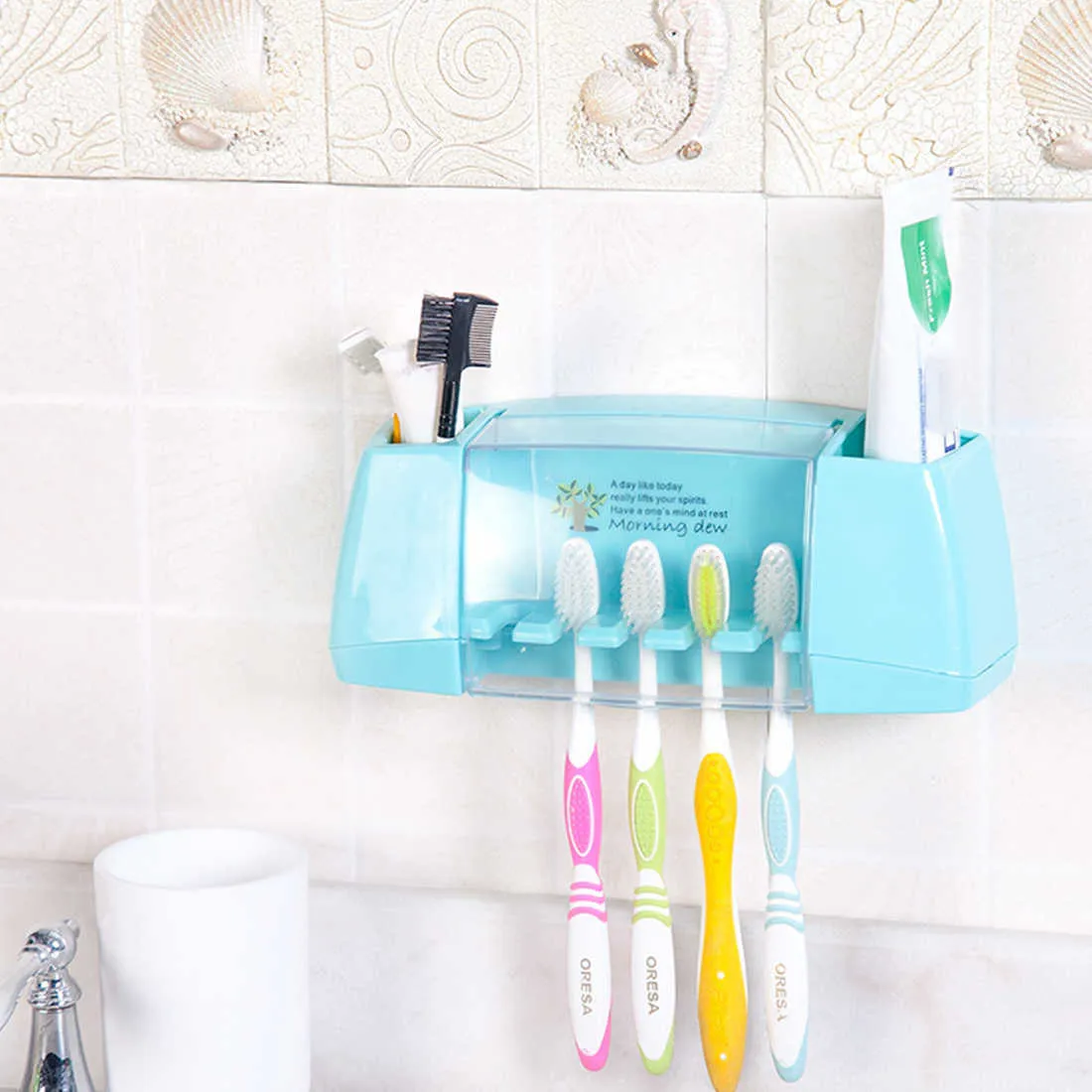Wholesale multifunctional toothbrush holder storage box bathroom accessories suction hooks tooth brush 210709