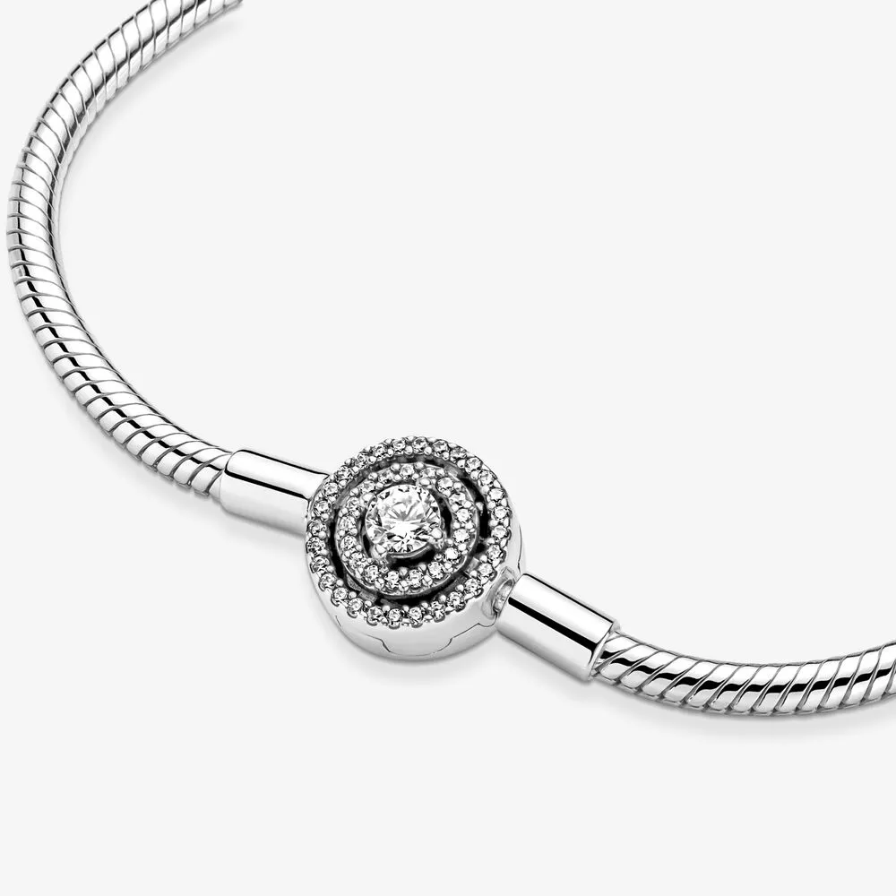 100% 925 Sterling Silver Moments Halo Serpent Chaîne Bracelet Fit Authentique Européenne Dangle Charme Pour Les Femmes De Mode DIY Bijoux Acces254u