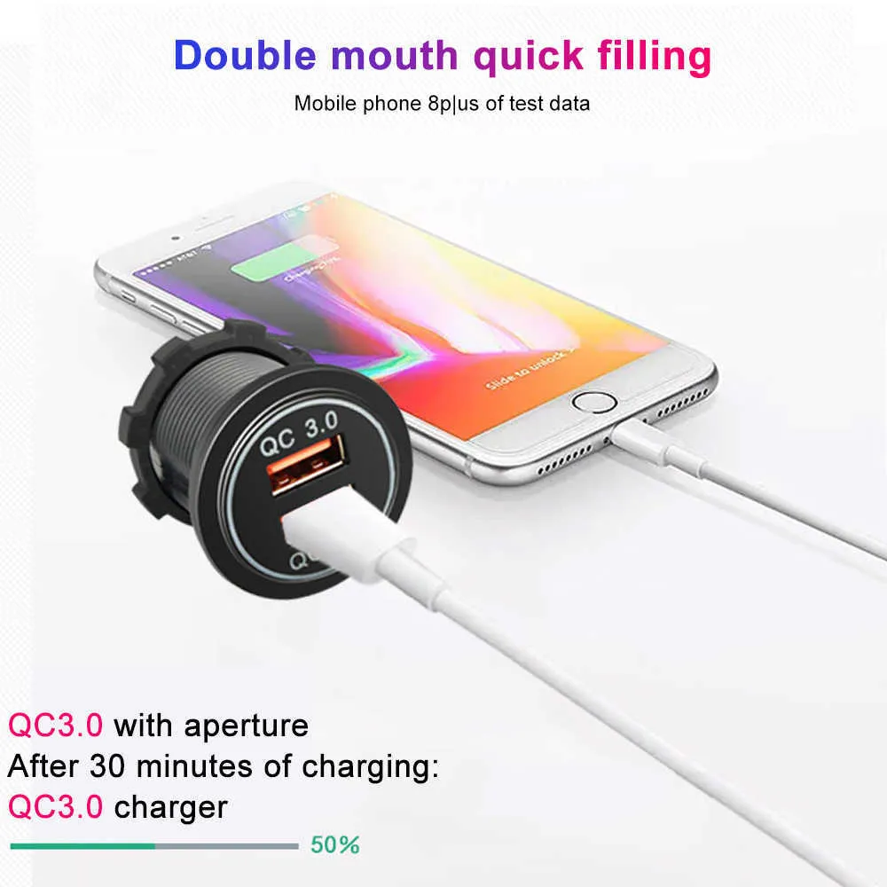 USB Car Carigette Delight Motorcycle QC 3 0 Dual Charger 12V-24V Moto Sockets Power Pluge Outlet LED225I