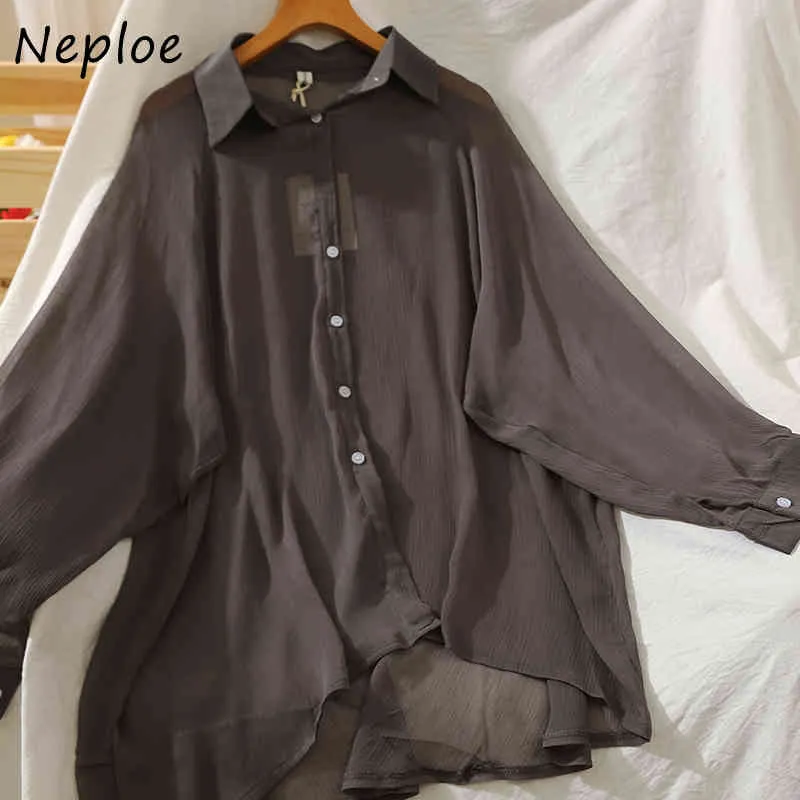 Neploe Turn Down Collier à manches longues à manches longues Blouse Wome Work Style Ol Simple Solid Blusas Spring Shirt Femme 210510