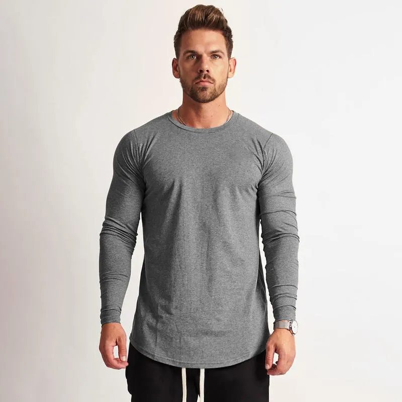 Neue klassische feste Langarm-T-Shirt Männer Modemarke Kleidung lässig Slim Fit Fitness Stretch Baumwolle O-Ausschnitt T-Shirt männlich 210421