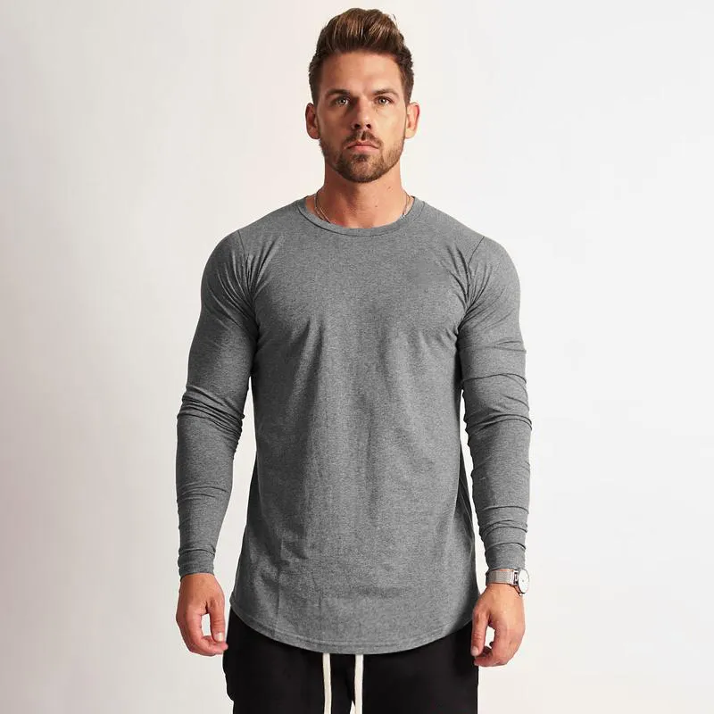 Nieuwe Classic Solid Lange Mouw T-shirt Mannen Merk Kleding Casual Slim Fit Fitness Stretch Katoen O Hals T-shirt Mannelijke 210421