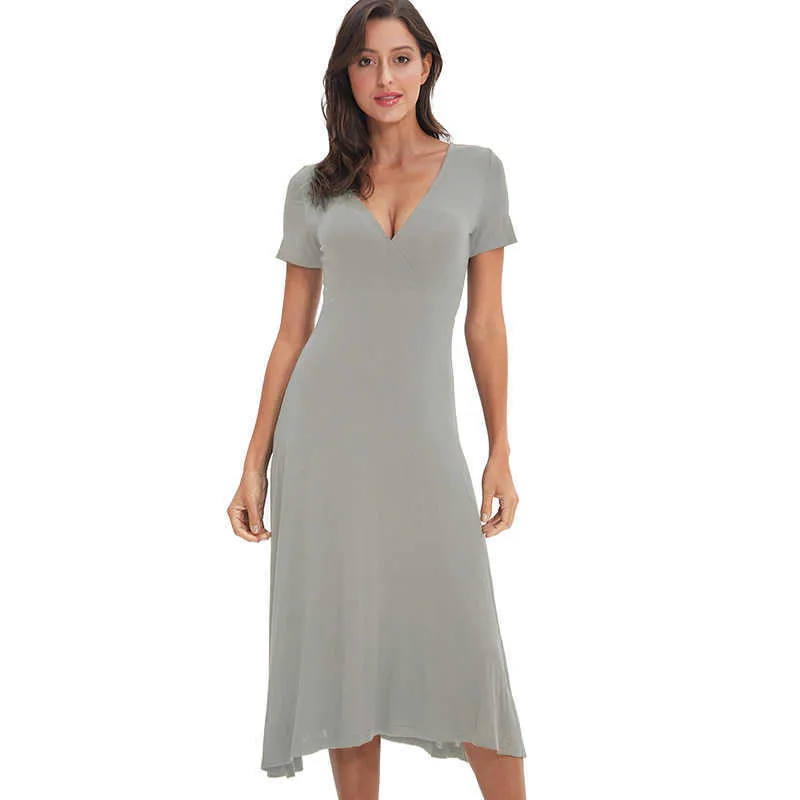 Umweltfreundliches Viskose-Damenkleid, kurzärmeliges, langes Damen-Sommerkleid, sehr weich, M302123 210526
