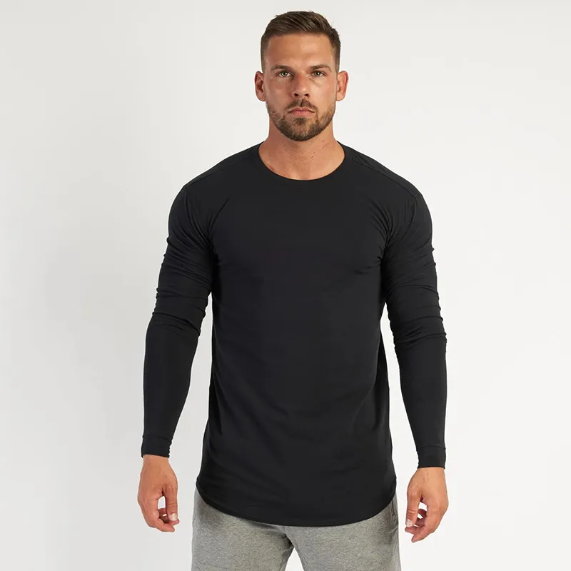 Heren katoenen mode t-shirt volledige mouw heren herfst tshirts mannelijke gymnastiek bodybuilding tee shirts casual t shirt voor man sportkleding 210421