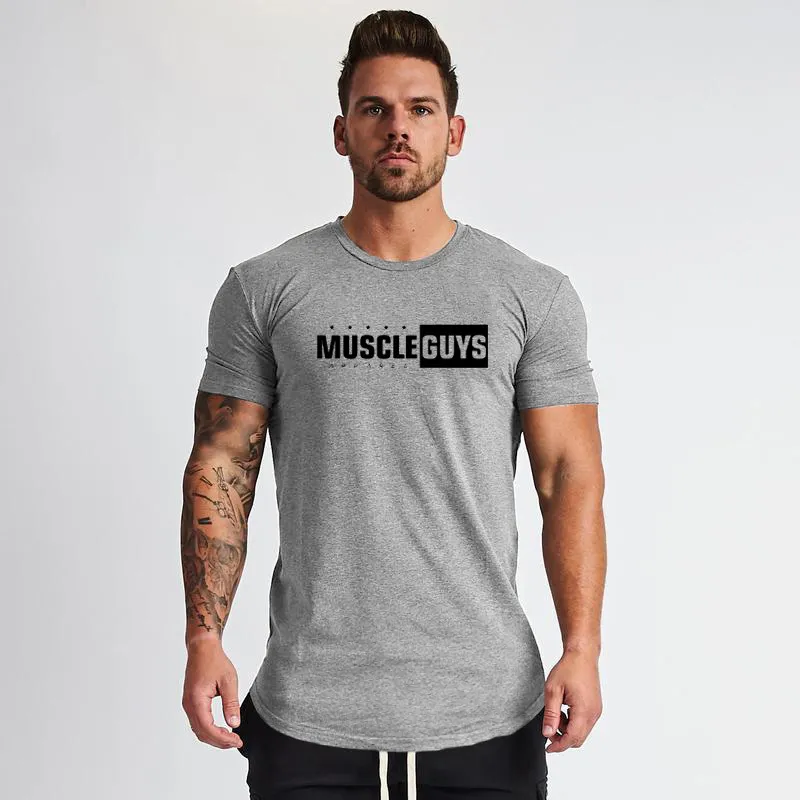 Muscleguys Nowa marka odzież obcisła bawełniana koszulka męska fitness T-shirt homme siłownia t shirt mężczyźni fitness lato trójniki 210421