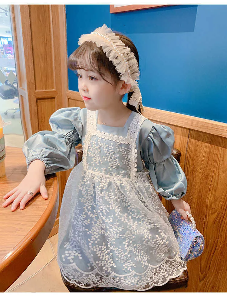 韓国の女の子レースロリータドレス子供スペインの刺繍ベストとPneピースの服セットスーパーかわいい幼児の服210529