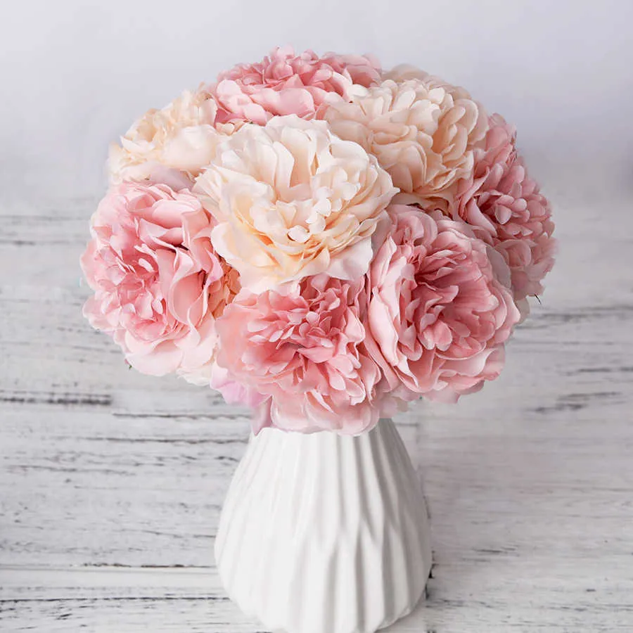 1 teste di bouquet fiori di peonia di seta artificiale fiori finti di alta qualità ortensia la decorazione domestica della festa nuziale di San Valentino Y0630