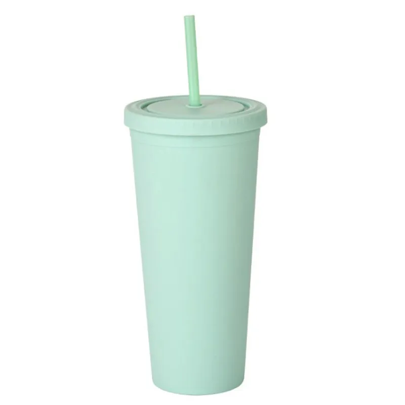 15 f￤rger Plastmuggar med sugr￶r Macaron Color Water Cups PE 22oz Solid Plain Kort vattenflaskor i lager FY4489