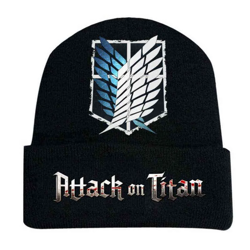 Anime attack på Titan hattar stickade mössor vingar av frihet frihet tryckt lock anime varmare bonnet casual kostym hatt y21111
