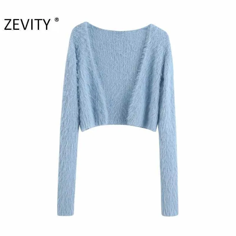 Zevity Femmes Mode Couleur Solide Pull à tricoter doux Dames à manches longues Casual Cardigan Pull Chic Outwear Tops S389 210603