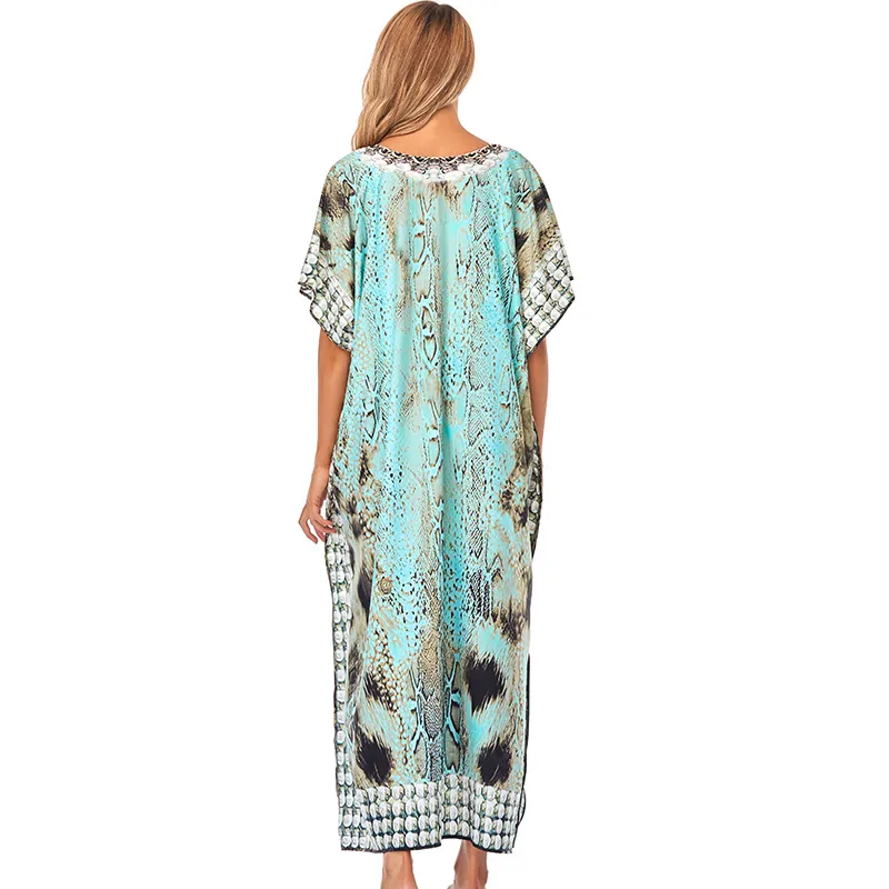 Print Beach Cover up Tunics for Long Kaftan Bikini Robe de Plage Sarong Swimsuit cover Q1211 210420