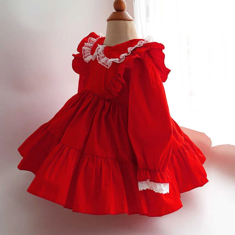 子供のためのスペインのドレス女の子スペインLotia赤いドレス赤ちゃんの誕生日パーティーの服ビンテージアリスイブニングボールガウン210615