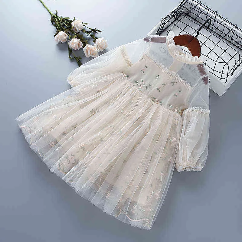 3-7 Year High quality girl clothes spring fashion casual pink yellow green lace mesh kid children princess dresses 211231