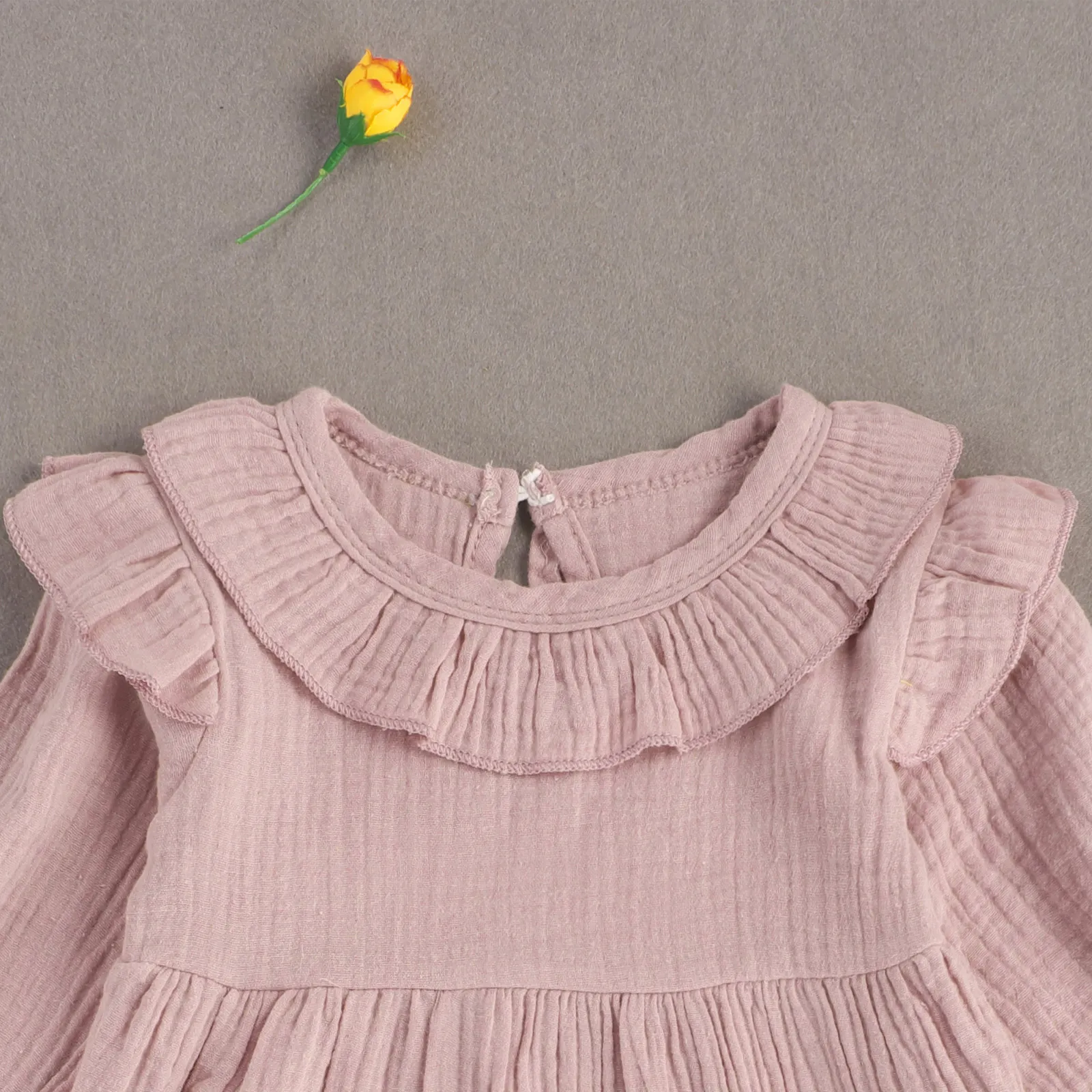 1-4Y Spring Autumn Long Sleeve Baby Kid Girl Dress Vintage Peter Pan Collar Dresses For Girls Soft Solid Child Clothes 210515