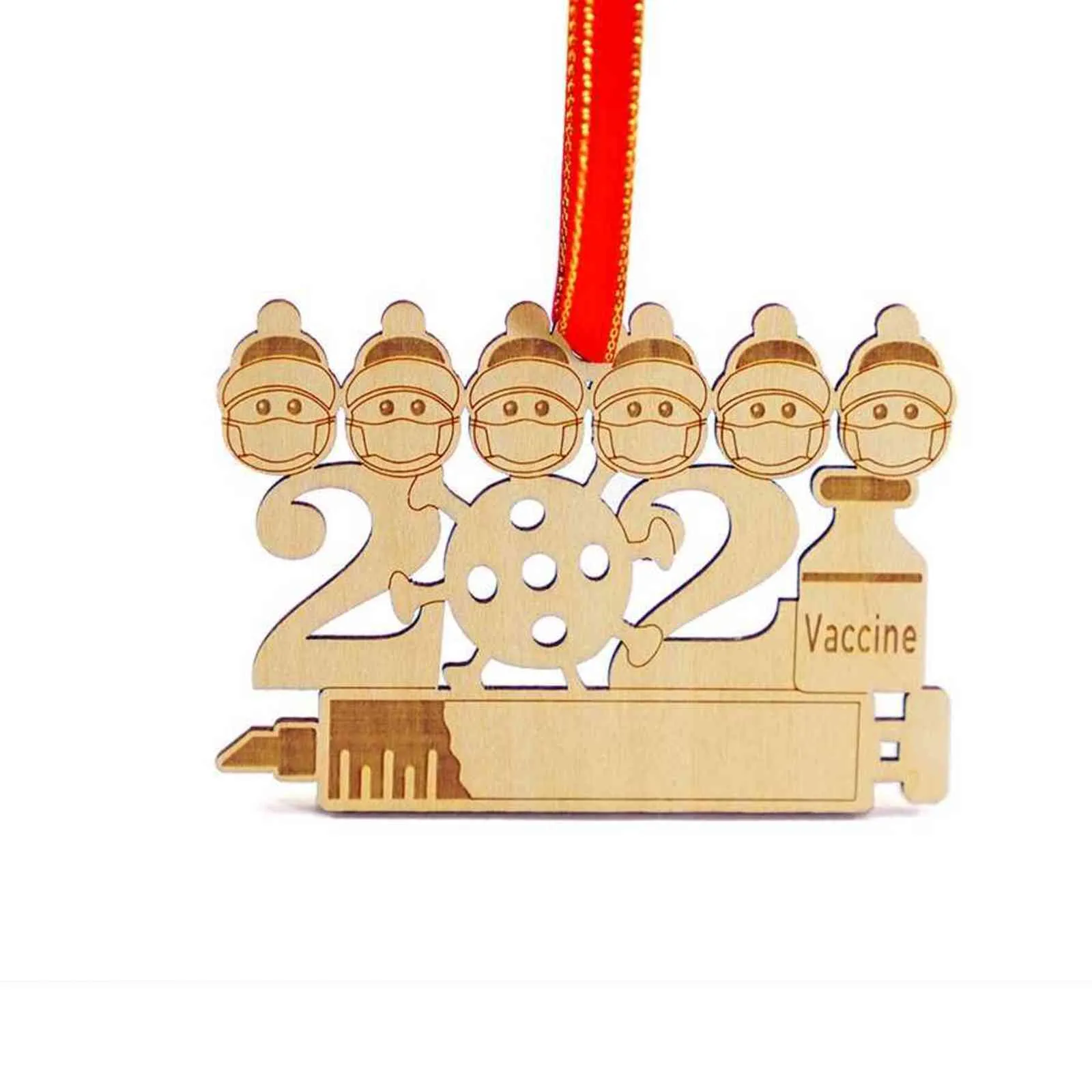 Ornements d'arbre de Noël Branche de pin Pendentif Vaccin Famille Artisanat en bois Décorations de bricolage Fournitures 211105