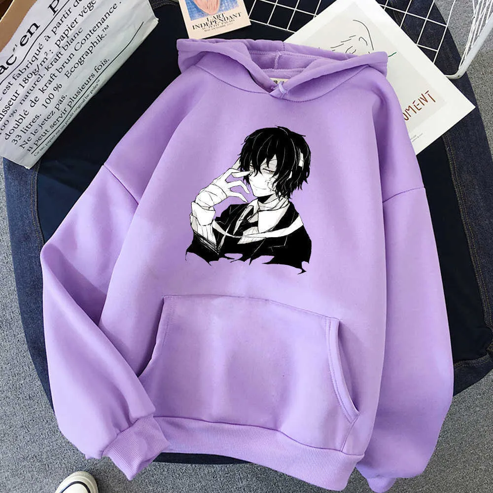 Sweat à capuche Anime Bungou Stray Dog Imprimer Harajuku Sweat-shirt surdimensionné Femmes Mignon Streetwear Vêtements Casual Chaud Hiver Sweats à capuche Y0804