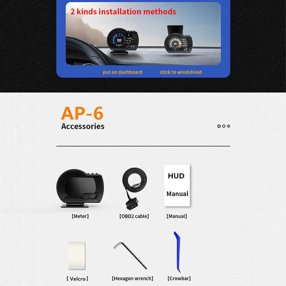 AP-6 HUD más nuevo Head Up Display Auto Display OBD2 GPS Smart Car HUD Gauge Digital odómetro alarma de seguridad WaterOil temp RPM267N
