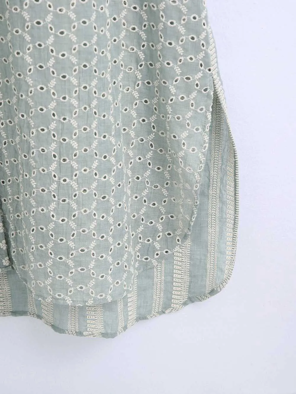 Stijlvolle vrouwen wijd lange shirt jurk zomer mode borduurwerk patchwork kleding 210602
