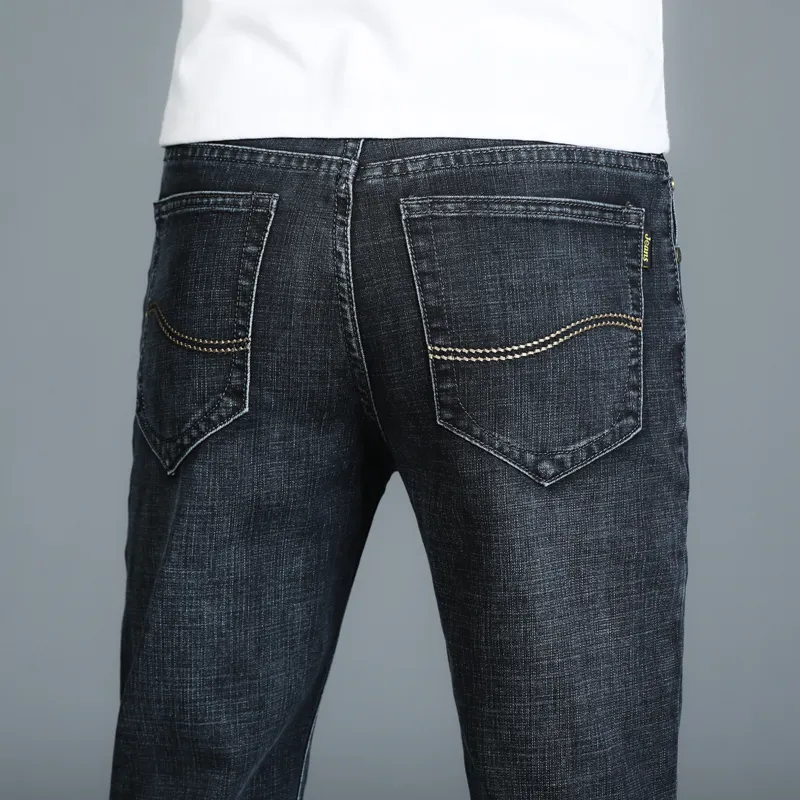 Vår Höst Mens Smart Jeans Business Fashion Straight Regular Grey Stretch Denim Trousers Classic Men Plus Size 28-40