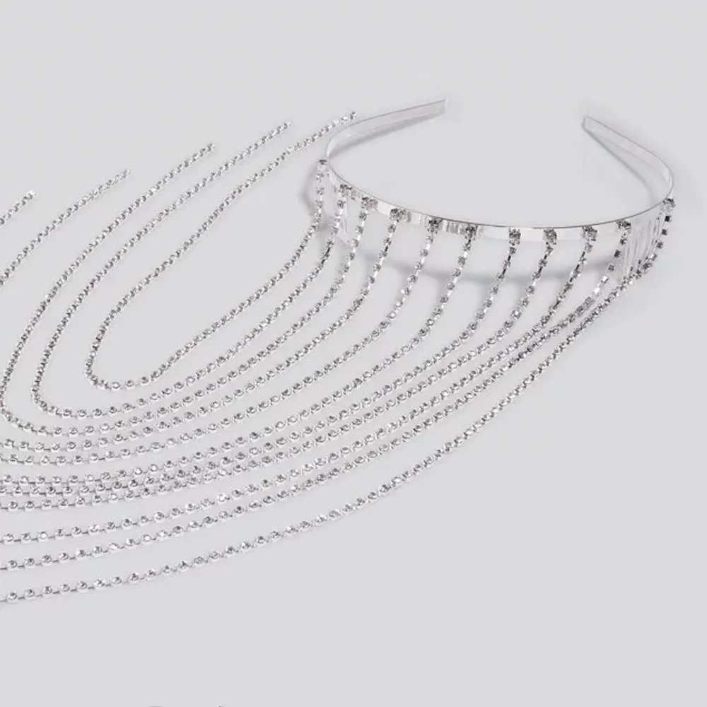 Diadema de aro con borlas largas de cristal, Tiara nupcial, diadema, cadena para la cabeza con diamantes de imitación, accesorio de joyería, tocado