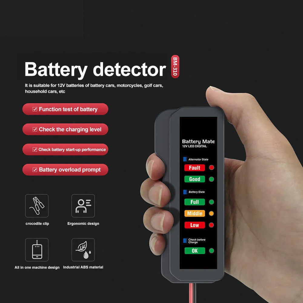 Mini-batterijtester digitale capaciteitscontrole voor 12V-voeding Meetinstrument met 6 LED-licht Di-auto