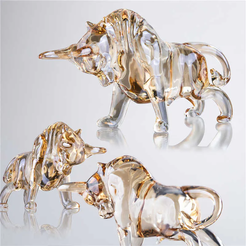 Charme HD et statues de cristal FengShui chanceux Wall Street Bull Figurine Sculpture Home Office Bureau Décoratif Objets de collection Cadeau 210924