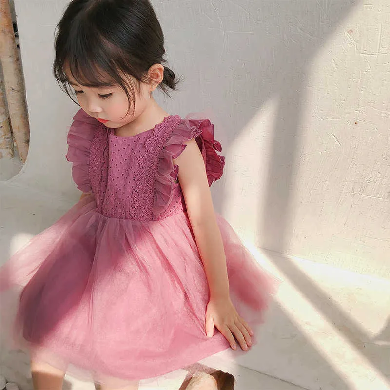 Kids Tulle Dresses for Girl Summer Children Purple White Chiffon Dress Toddler Vestidos Infantil Baby Frocks 210615