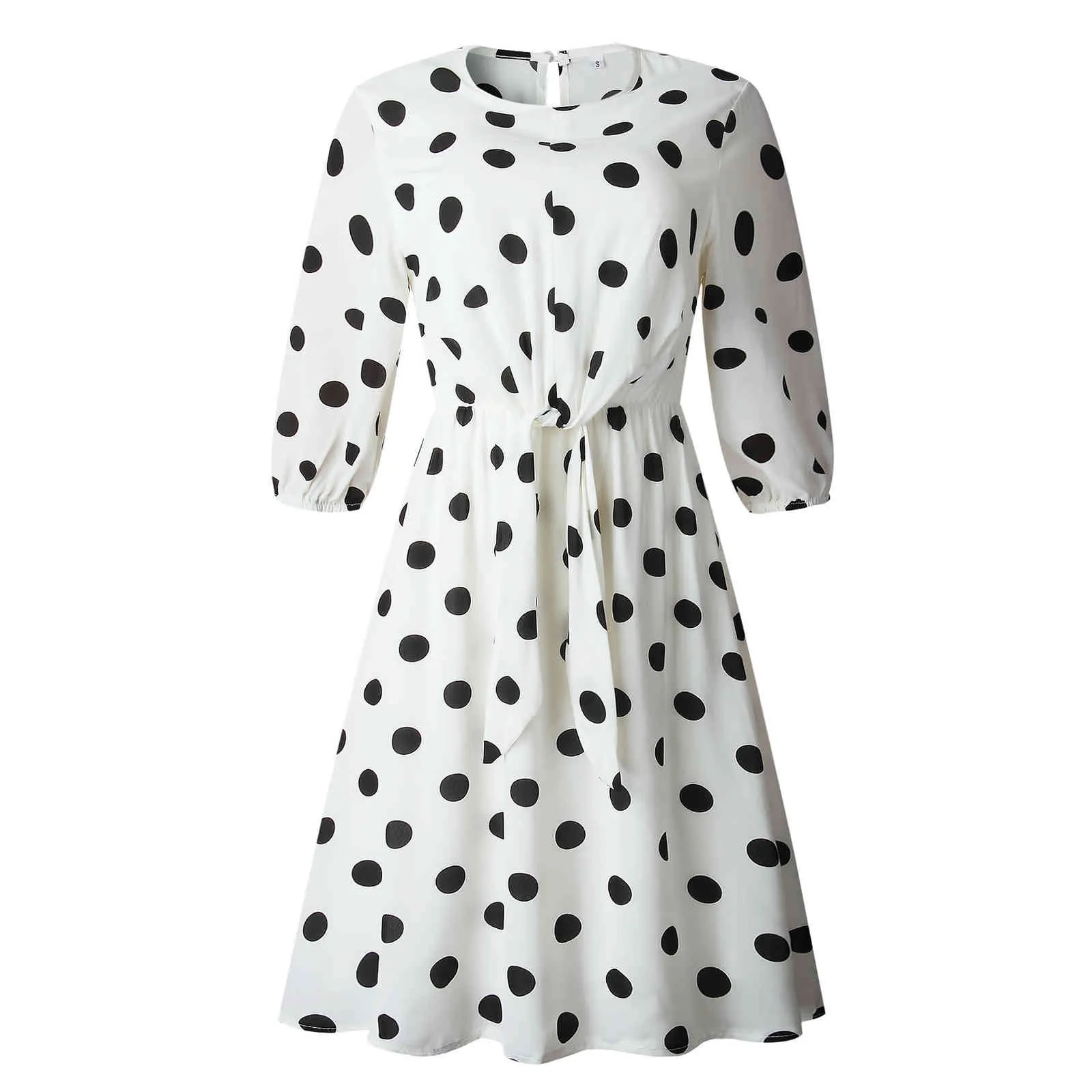 Foridol polka dot vintage autumn winter dress women elegant bowknot midi white black dress ladies plus size dress vestidos 210415