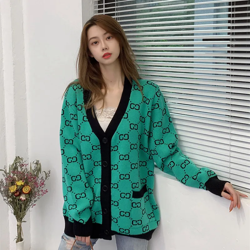 Kadın Sweaters Sonbahar ve Kış Yeni V yaka Tasarımcı Kazak hırka gevşek Büyük Boyu Vintage gömlek Sweaters Ceket