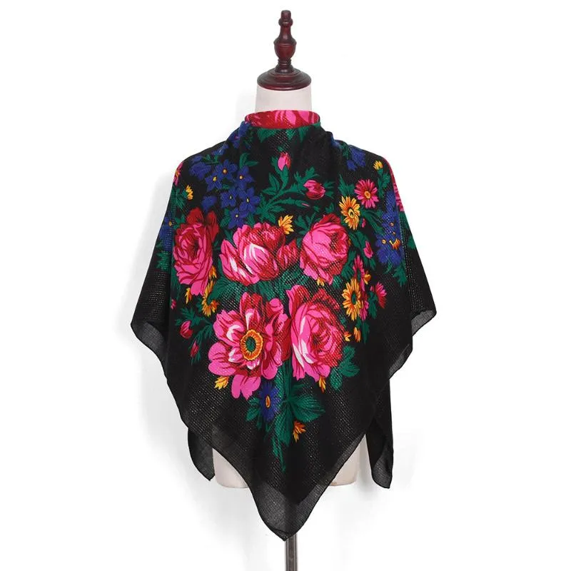 Sciarpe Sciarpa floreale russa Fazzoletto di fiori di lusso Scialle etnico Donna Hijab 110CM Fascia Grande Bandana Turbante musulmano246g