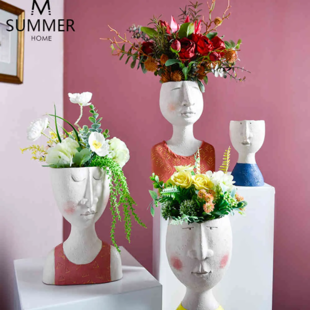 Sztuka portret wazon kwiatowy Rzeźba Rzeźba ludzka twarz Rodzina kwiat doniczka ręcznie robione do przechowywania ogrodu