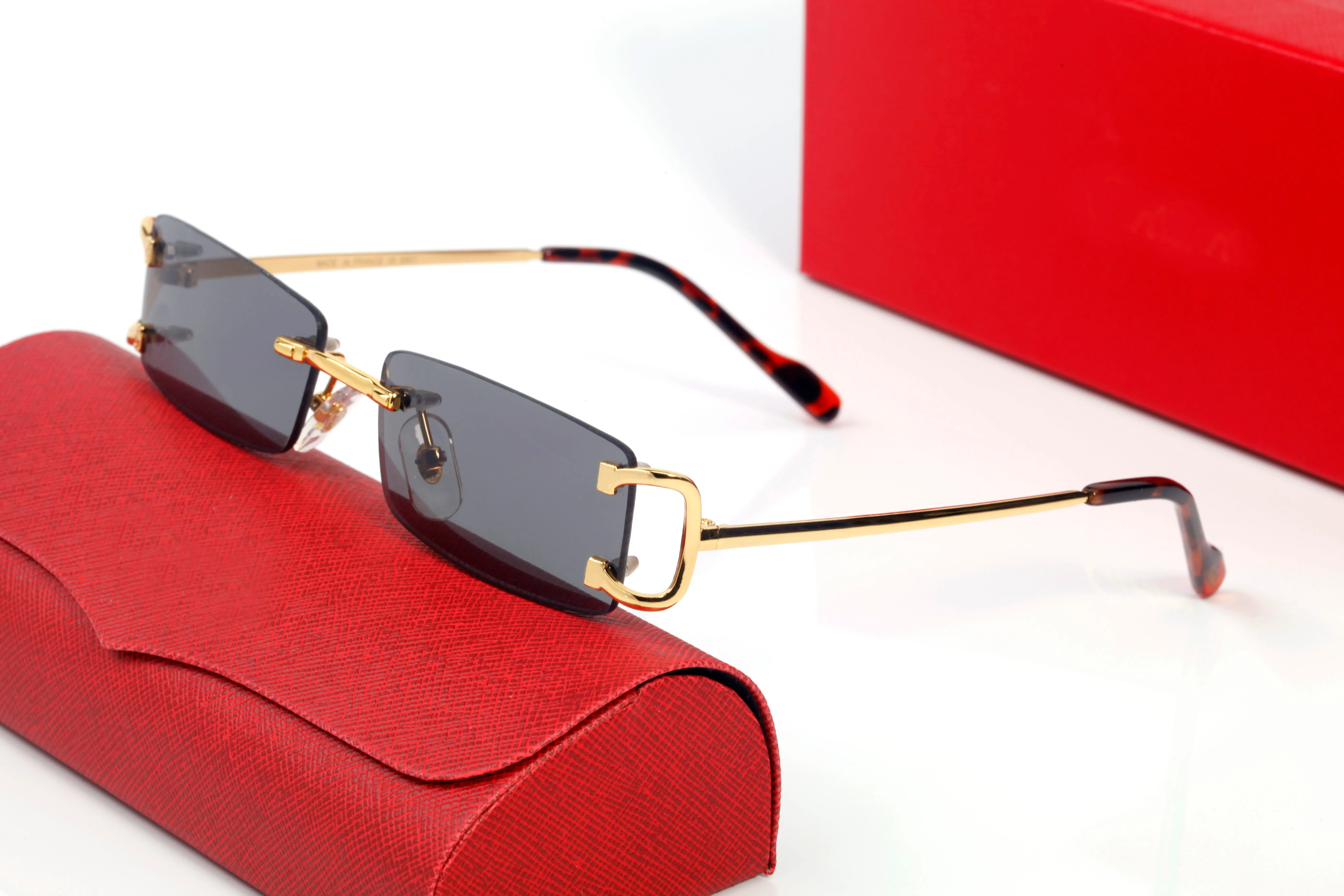 Merk Carti Bril Designer Zonnebril voor Mannen Vrouwen Rechthoekige Frameloze Zonnebril Zilver Kleine Zijde Mode Zonnebril Frames Ey203P