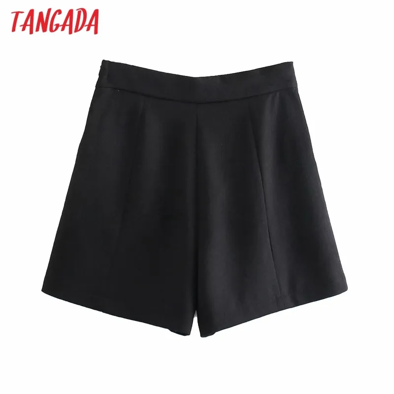 Les femmes élégantes boutons noirs décorent les poches latérales zippées OL Shorts Pantalones 6P02 210416