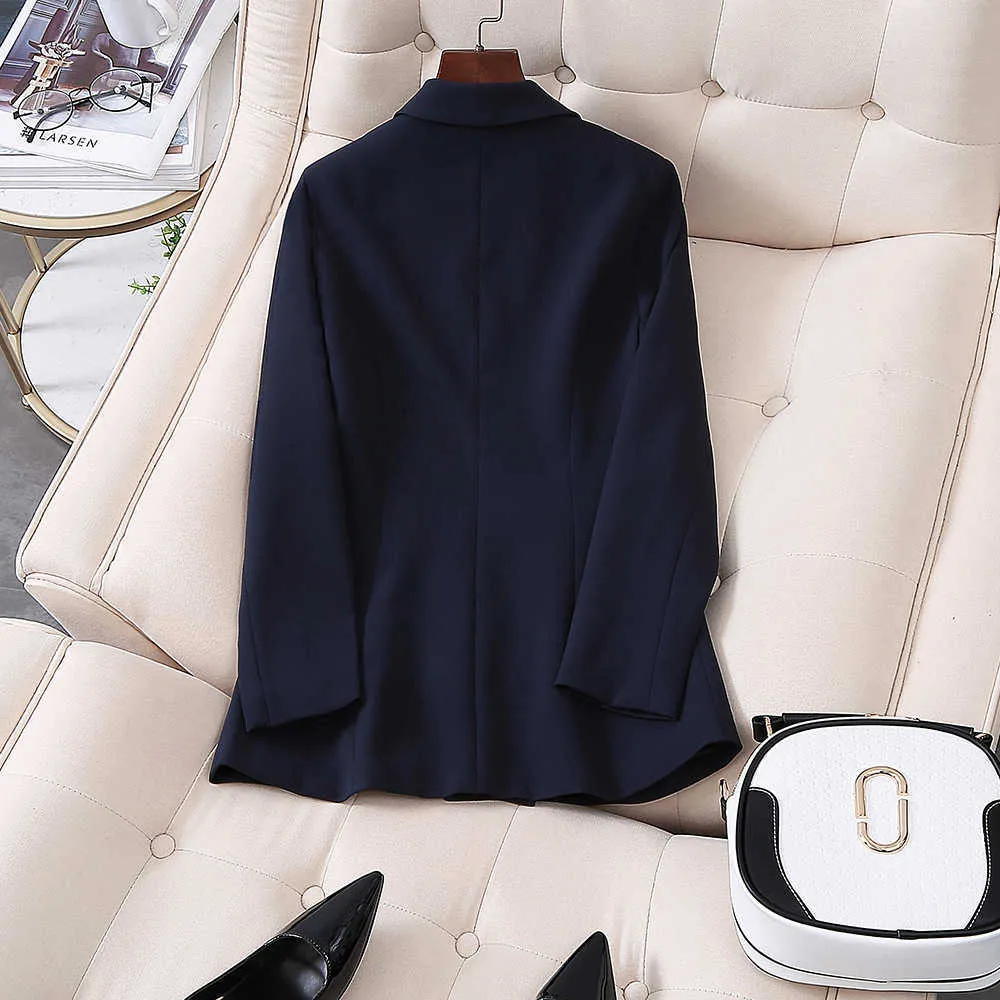 spring and autumn ladies office suit Elegant High Quality Double Breasted Blazer Jacket feminine small blue 210930