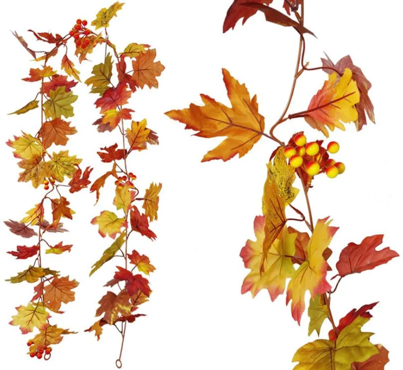 Künstliche dekorative Halloween-Herbstdekorationen emulieren Ahornblatt-Simulation Thanksgiving Day Rattan Living Wandbehangkränze