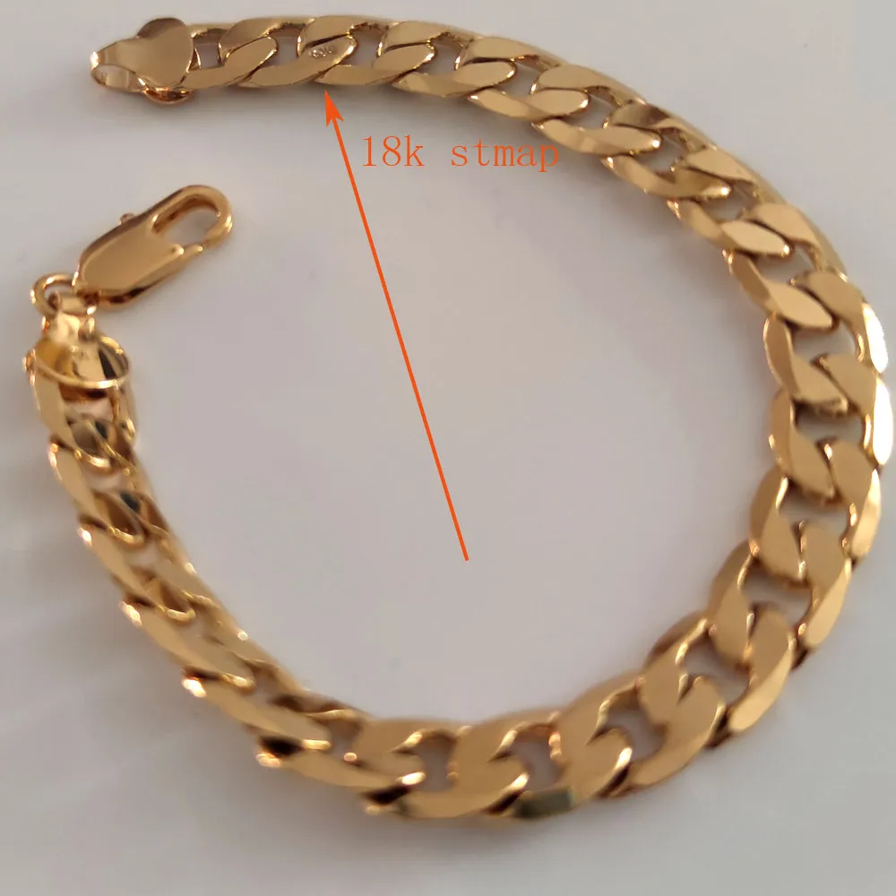 18CT gul fast guldfinish Miami Curb Cuban Link Chain Mens Armband äkta chunky smycken 8 3inch Heavy215a