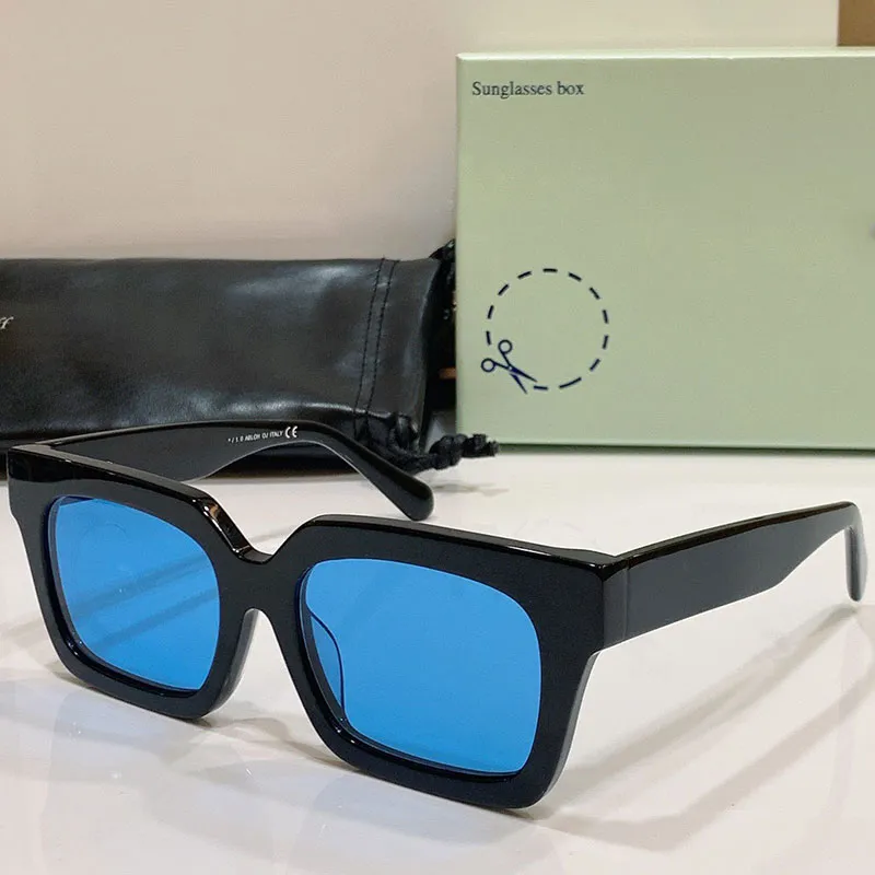 Heren OFF-zonnebril OW40001U damesmode klassiek all-match vierkant zwart wit frame blauwe lens bril heren casual buiten anti-u258o