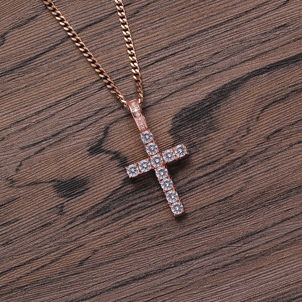 Collier pendentif glacé pour hommes, en or, Hip Hop, croix Anka, bijoux avec chaîne à maillons cubains de 3mm, 324r